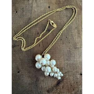 Unsigned Statement Necklace Pearl Cluster Gold Long